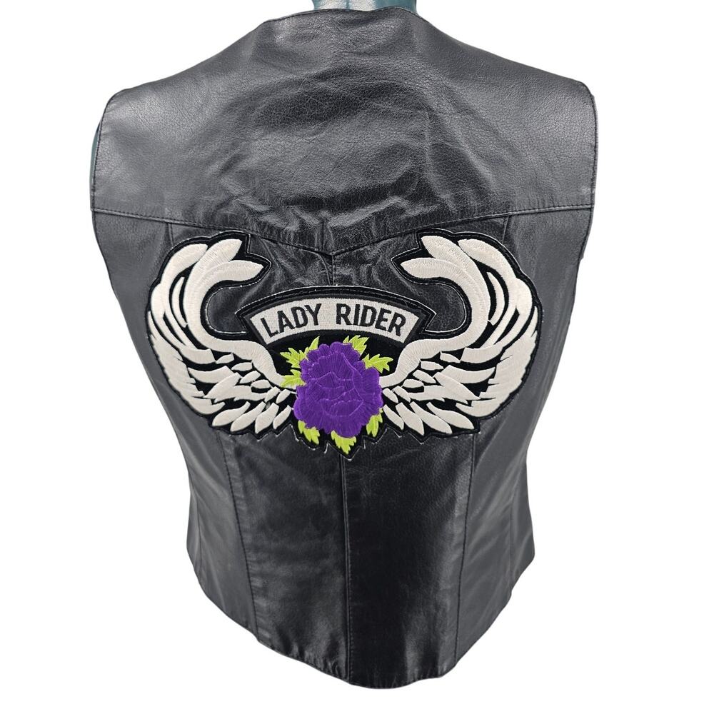 Leather Gallery Lady Rider Wings Patched Black Biker Vest Women's 8 Moto 3817